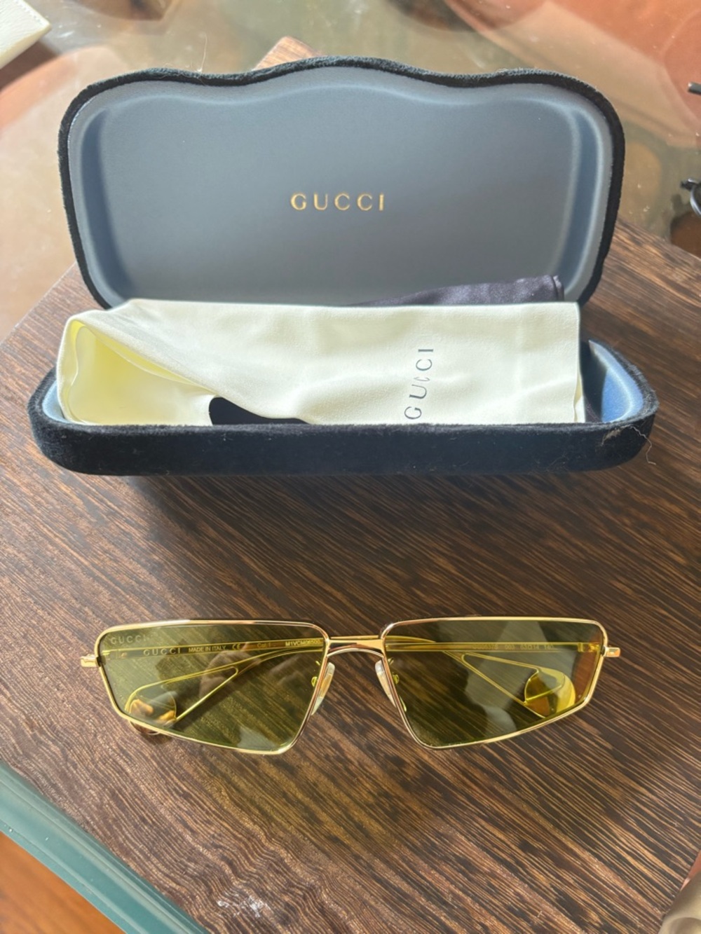 Gucci Gold Frame Lime Green Lens Sunglasses with Case